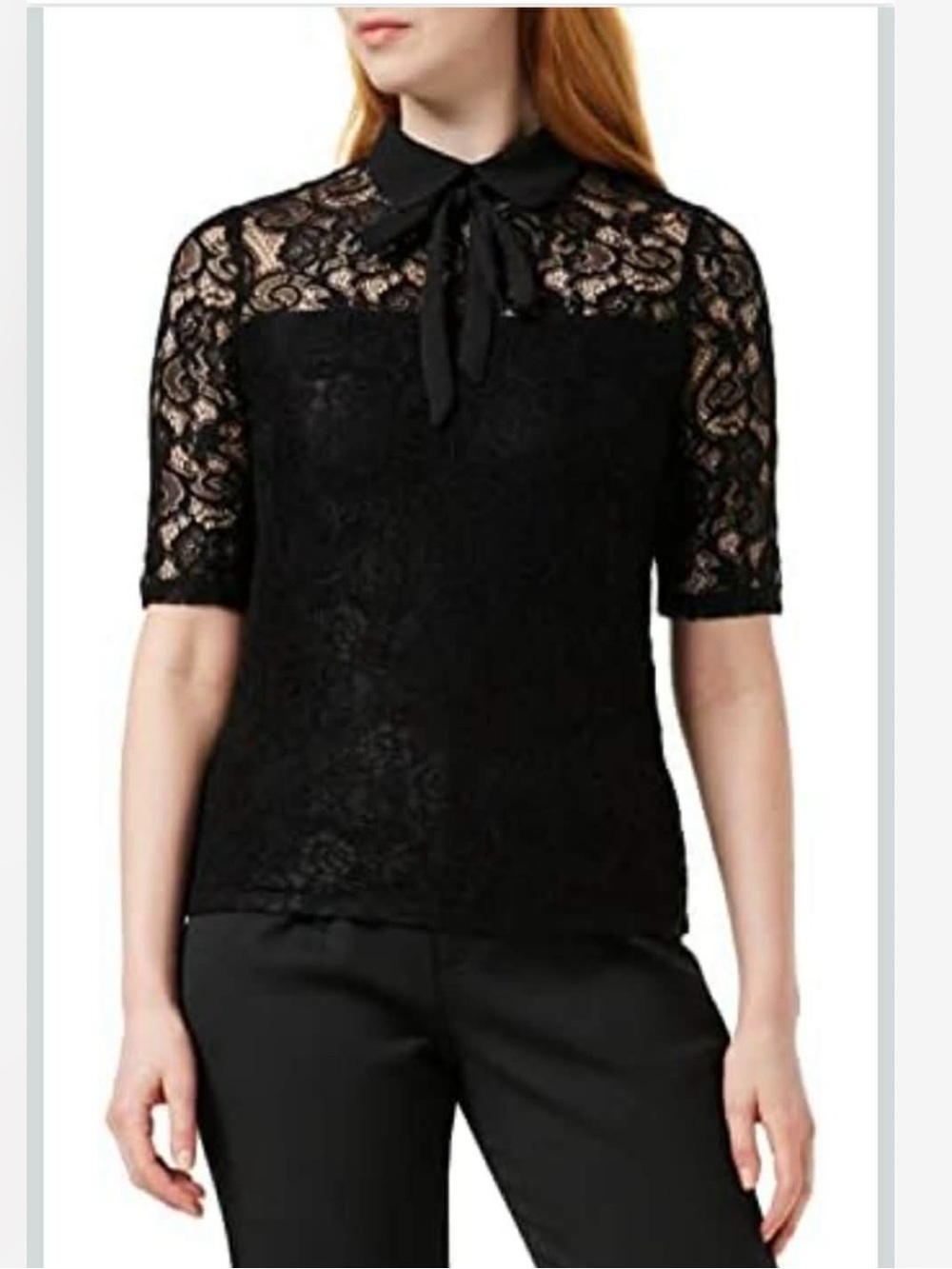 Morgan de toi Paris-stretch lace top with bow -S - Picture 3 of 10